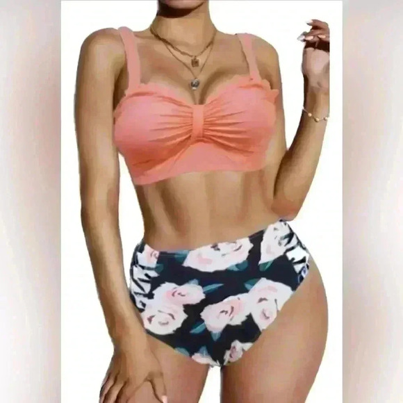 Avidlove Swim Women High Waisted Bikini Tummy Control Peach Floral size Small - Picture 1 of 12